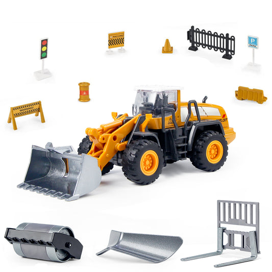 Coolplay 1:55 Wheel Loader Toy Car Boy Snow Plow Road Roller 4 in 1Construction Vehicles for Kids
