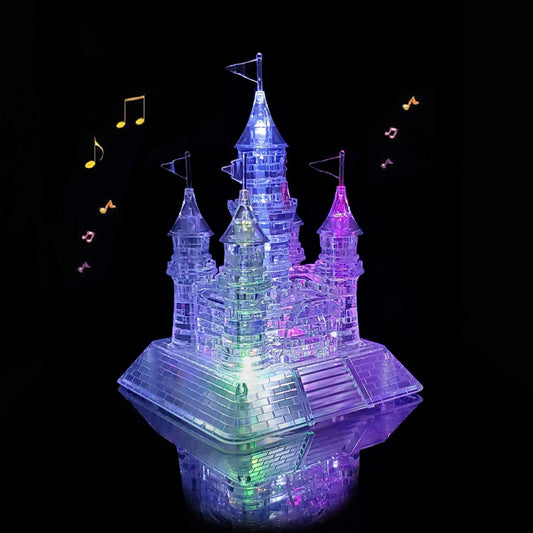 Coolplay 20 Songs Musical 3D Crystal Castle Puzzle for Adults Brain Teaser Light-Up Base Included, 105pcs