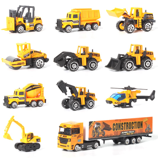 Coolplay 11 in 1 Construction Cars and Trucks Toy for Boys Yellow Truck Carrier Toy
